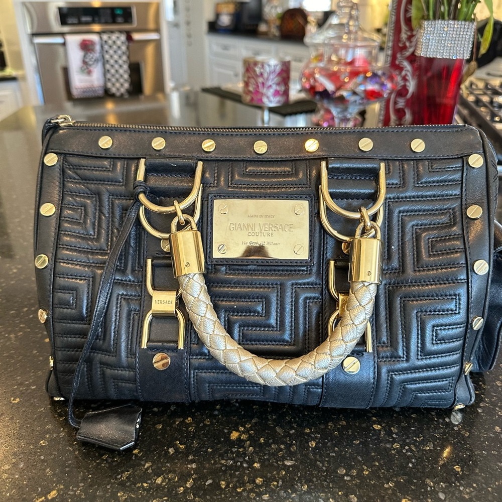 Gianni Versace Couture Greca Quilted Doctor Bag